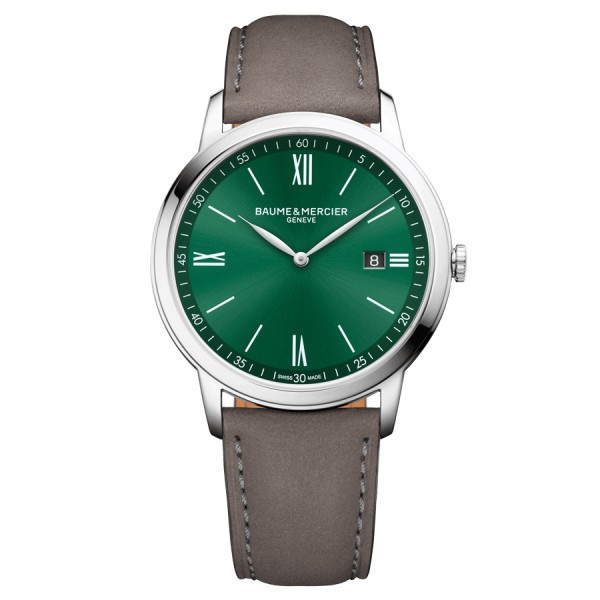 Watch Baume et Mercier Classima quartz green dial brown leather strap 42 mm 10607