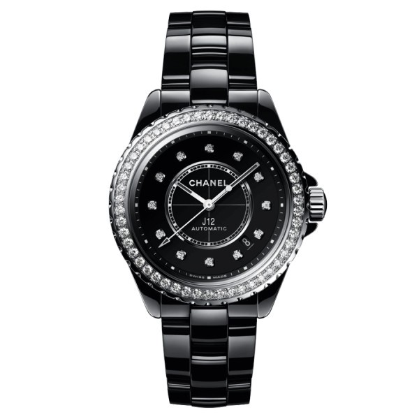 CHANEL J12 automatic watch bezel set with diamond markers black dial black ceramic bracelet 38 mm H6526