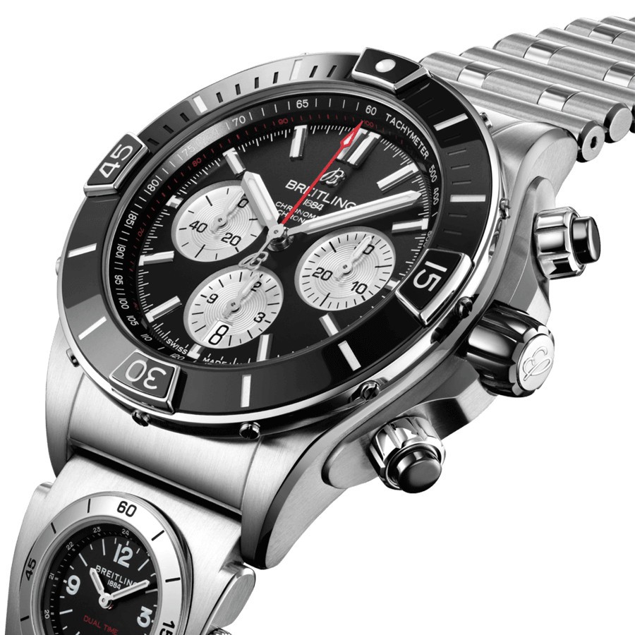 Montre Breitling Super Chronomat B01 UTC automatique cadran noir bracelet acier 44 mm AB0136251B1A2