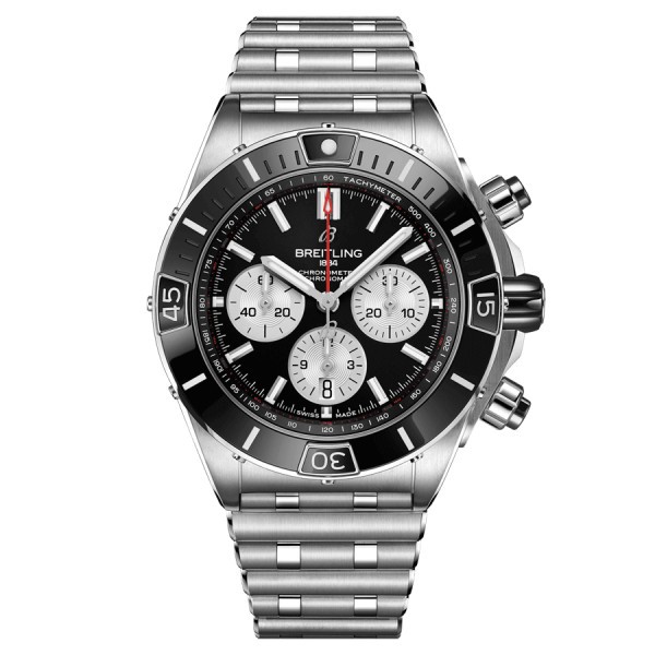 Breitling Super Chronomat B01 automatic watch black dial steel bracelet 44 mm AB0136251B1A1