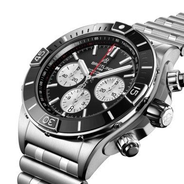 Breitling Super Chronomat B01 automatic watch black dial steel bracelet 44 mm AB0136251B1A1