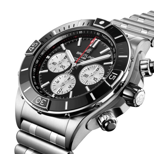 Breitling Super Chronomat B01 automatic watch black dial steel bracelet 44 mm AB0136251B1A1