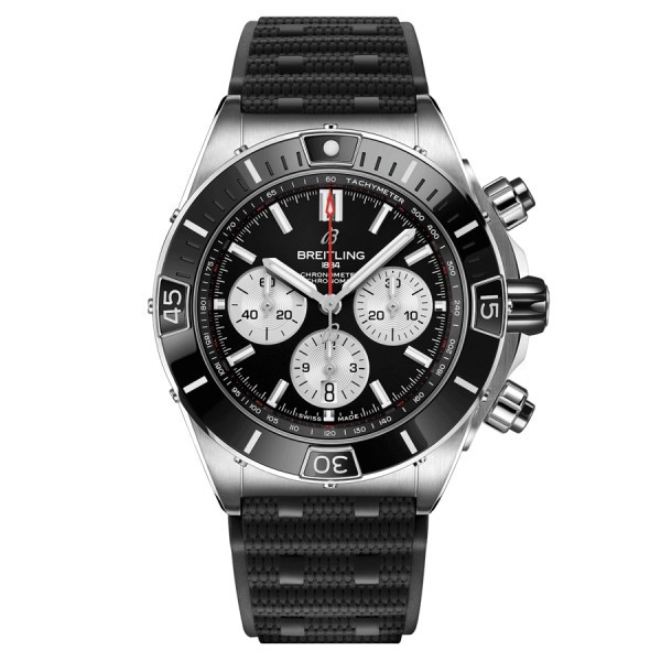 Breitling Super Chronomat B01 automatic watch black dial black rubber strap 44 mm AB0136251B1S1