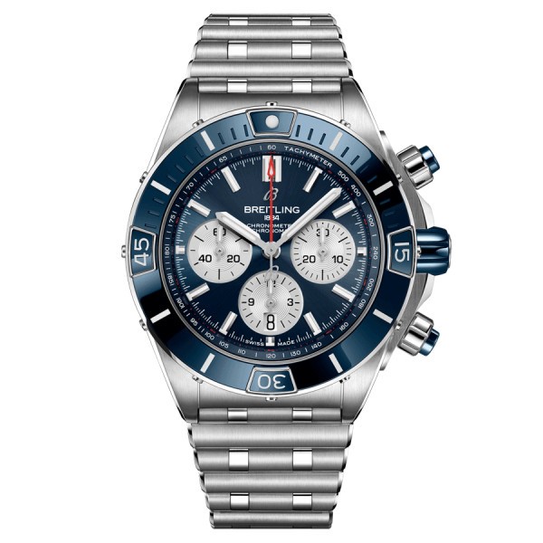 Breitling Super Chronomat B01 automatic watch blue dial steel bracelet 44 mm AB0136161C1A1