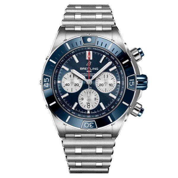 Montre Breitling Super Chronomat B01 automatique cadran bleu bracelet acier 44 mm AB0136161C1A1