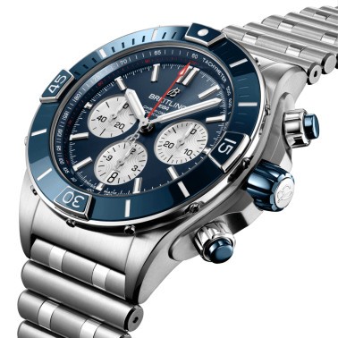 Breitling Super Chronomat B01 automatic watch blue dial steel bracelet 44 mm AB0136161C1A1