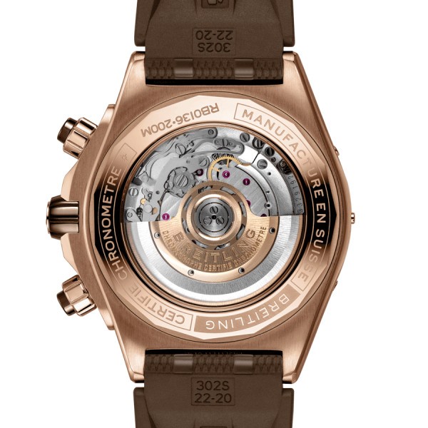 Breitling Super Chronomat B01 pink gold automatic watch brown dial brown rubber strap 44 mm RB0136E31Q1S1