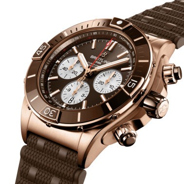 Breitling Super Chronomat B01 pink gold automatic watch brown dial brown rubber strap 44 mm RB0136E31Q1S1