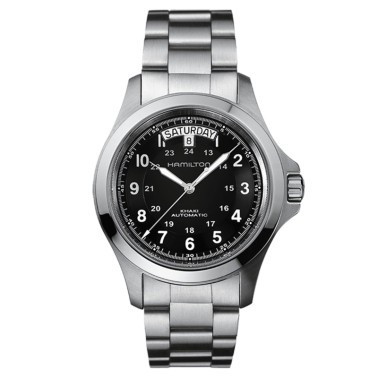 Montre Hamilton Khaki Field cadran noir bracelet acier 40 mm