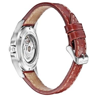 Montre Hamilton Khaki Field automatique cadran noir bracelet cuir brun 40 mm H64455533