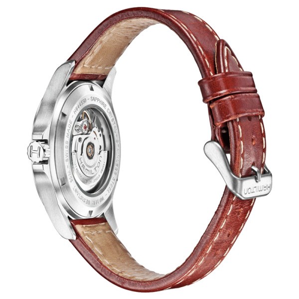 Montre Hamilton Khaki Field automatique cadran noir bracelet cuir brun 40 mm H64455533