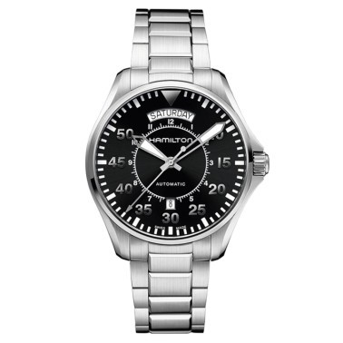 Montre Hamilton Khaki Aviation Pilot Day Date cadran noir bracelet acier 42 mm - H64615135