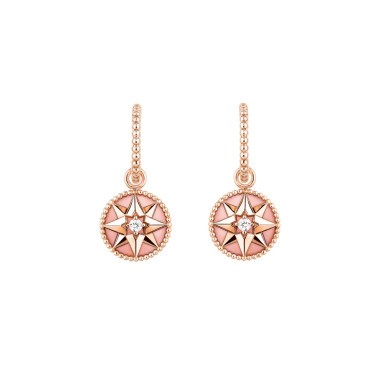 Boucles d'oreilles Dior Rose des Vents or rose diamants et opale rose
