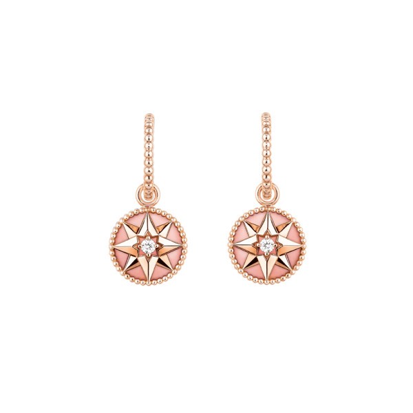 Boucles d'oreilles Dior Rose des Vents or rose diamants et opale rose