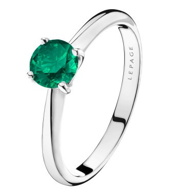 Solitaire Lepage Foudre en or blanc et émeraude