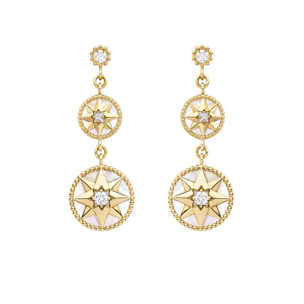 Boucles d'oreilles Dior Rose des Vents or jaune diamants et nacre