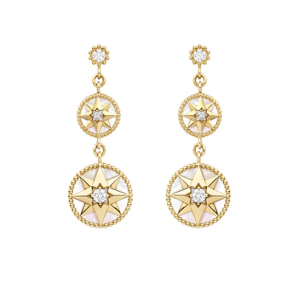 Boucles d'oreilles Dior Rose des Vents or jaune diamants et nacre
