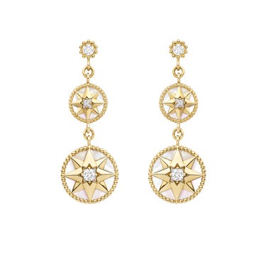 Boucles d'oreilles Dior Rose des Vents or jaune diamants et nacre