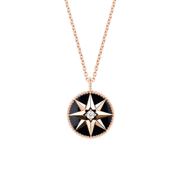 Collier Médaillon Dior Rose des Vents or rose diamant et onyx