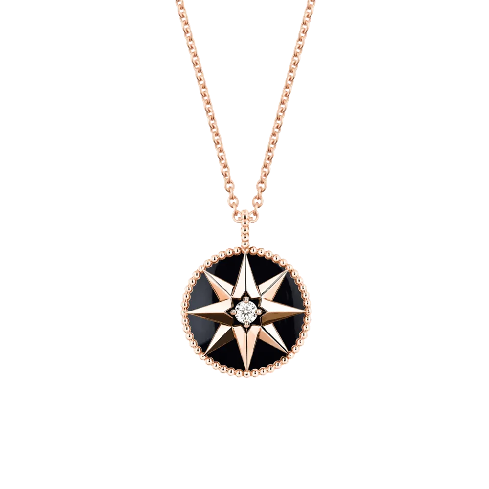 Collier Médaillon Dior Rose des Vents or rose diamant et onyx