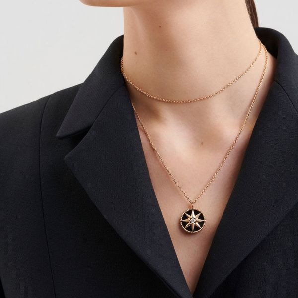 Necklace Dior rose gold diamond and onyx medallion JRDV95042 Lepage
