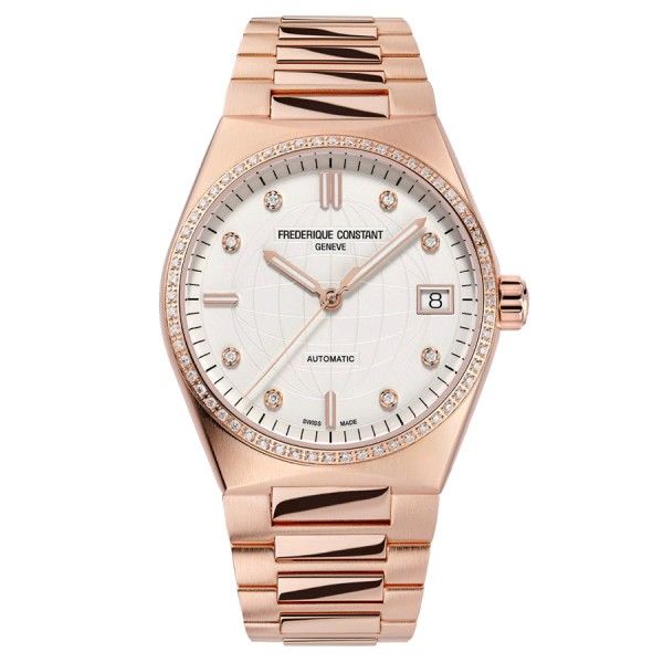 Frédérique Constant Highlife Ladies watch Automatic pink gold bezel set with silver dial Pink gold bracelet 34 mm FC-303VD2NHD4B