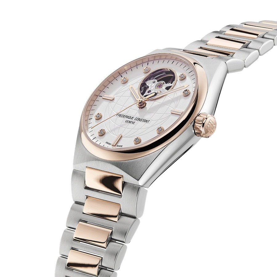 Frédérique Constant Highlife Ladies Heart Beat automatic pink gold watch silver dial steel and pink gold bracelet 34 mm FC-310VD
