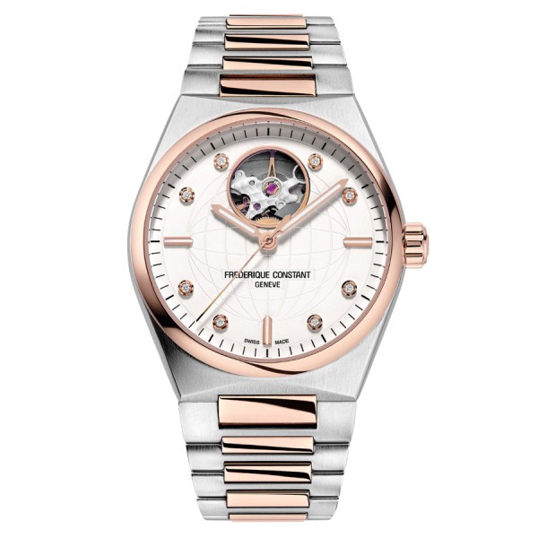 Montre Frédérique Constant Highlife Ladies Heart Beat Or rose automatique cadran argent bracelet acier et or rose 34 mm FC-310VD