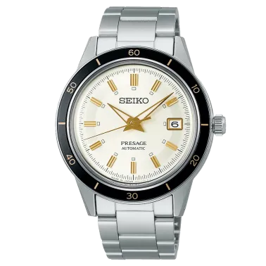 Montre Seiko Presage Style 60s automatique cadran blanc bracelet acier 40,8 mm SRPG03J1