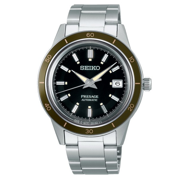 Seiko Presage Style 60s automatic watch black dial steel bracelet 40,8 mm SRPG07J1