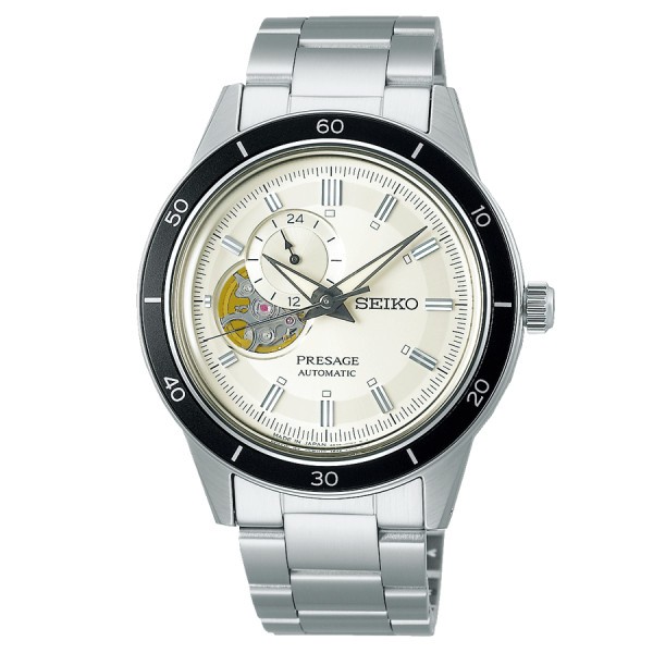 Seiko Presage Style 60s Open Heart automatic watch white dial steel bracelet 40,8 mm SSA423J1