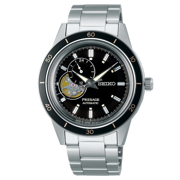 Seiko Presage Style 60s Open Heart automatic watch black dial steel bracelet 40,8 mm SSA425J1