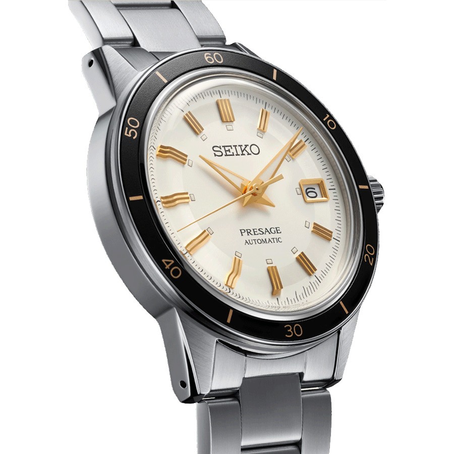 Montre Seiko Presage Style 60s automatique cadran blanc bracelet acier 40,8 mm SRPG03J1