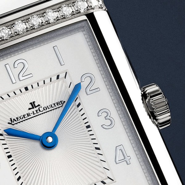 Montre Jaeger-LeCoultre Reverso Classic Duetto automatique lunette sertie cadran argenté bracelet cuir bleu 40 x 24,4 mm Q257848