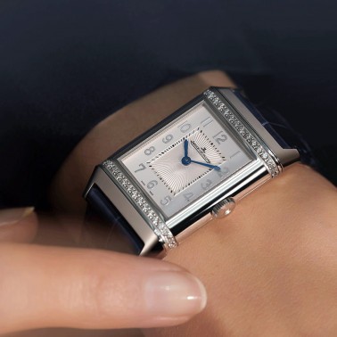 Jaeger-LeCoultre Reverso Classic Duetto automatic watch silver dial blue leather strap 40 x 24.4 mm Q2578480