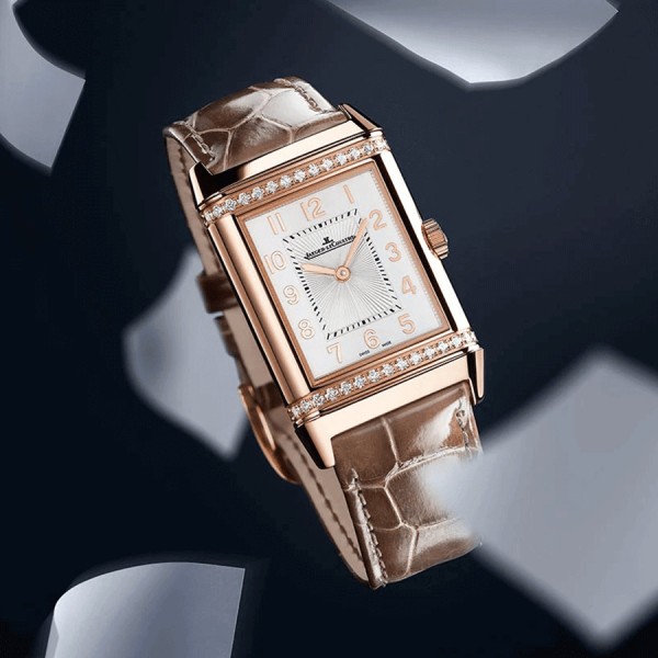 Jaeger-LeCoultre Reverso Classic Duetto watch Automatic pink gold bezel set with silver dial Brown leather strap 40 x 24.4 mm Q2