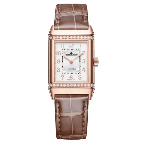Jaeger-LeCoultre Reverso Classic Duetto watch Automatic pink gold bezel set with silver dial Brown leather strap 40 x 24.4 mm Q2