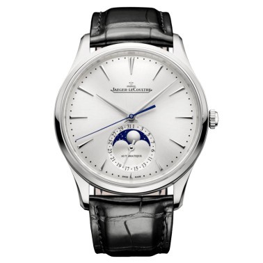 Jaeger-LeCoultre Master Ultra Thin Moon automatic watch silver dial black leather strap 39 mm Q1368430