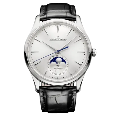 Montre Jaeger-LeCoultre Master Ultra Thin Moon automatique cadran argenté bracelet cuir noir 39 mm Q1368430