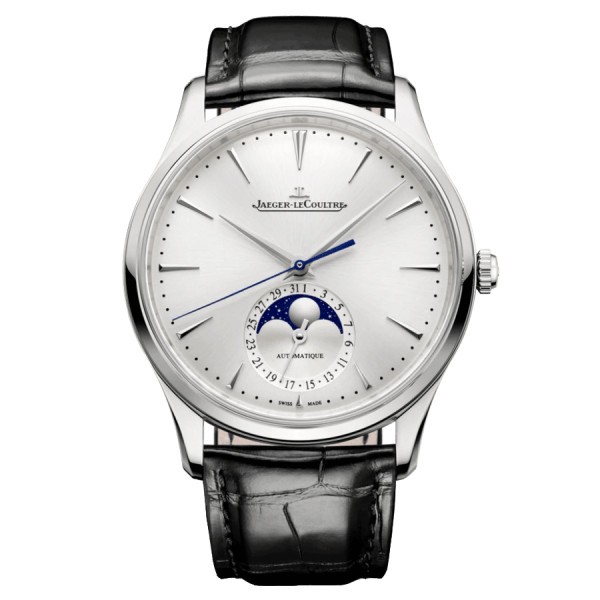 Jaeger-LeCoultre Master Ultra Thin Moon automatic watch silver dial black leather strap 39 mm Q1368430