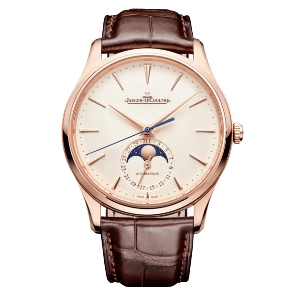 Jaeger-LeCoultre Master Ultra Thin Moon pink gold automatic watch beige dial brown leather strap 39 mm Q1362510