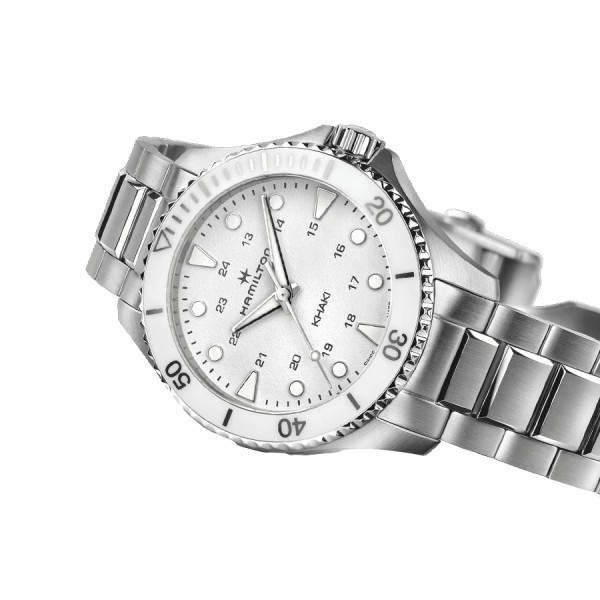 Hamilton Khaki Navy Scuba quartz watch white dial steel bracelet 37 mm H82221110