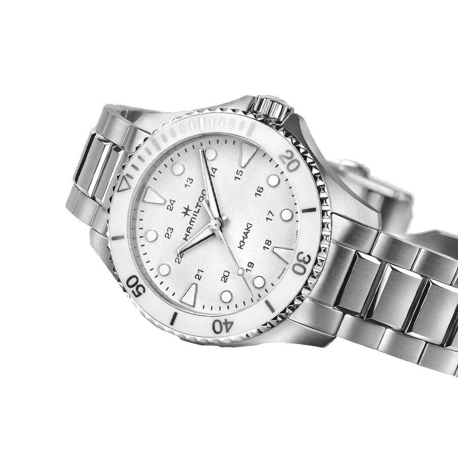 Hamilton Khaki Navy Scuba quartz watch white dial steel bracelet 37 mm H82221110