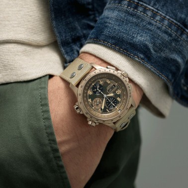Montre Hamilton Khaki Aviation X-Wind automatique chronographe cadran brun bracelet textile beige 45 mm H77916920