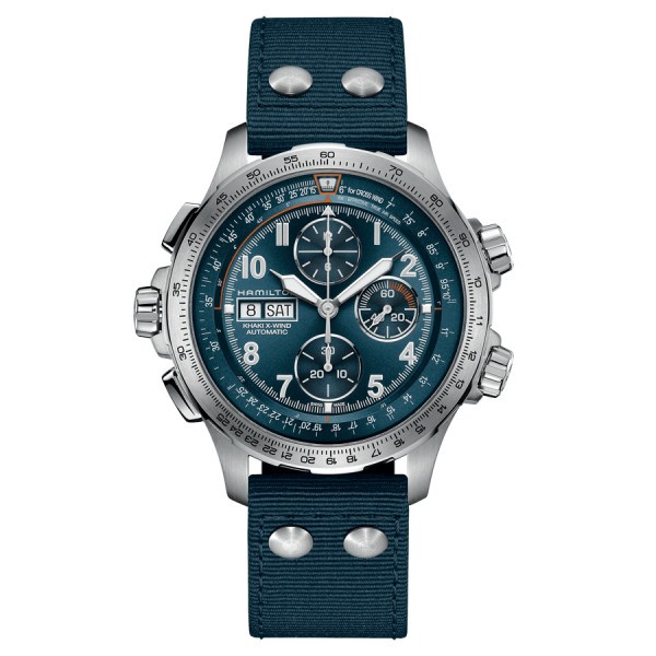 Montre Hamilton Khaki Aviation X-Wind automatique chronographe cadran bleu bracelet textile bleu 45 mm H77906940