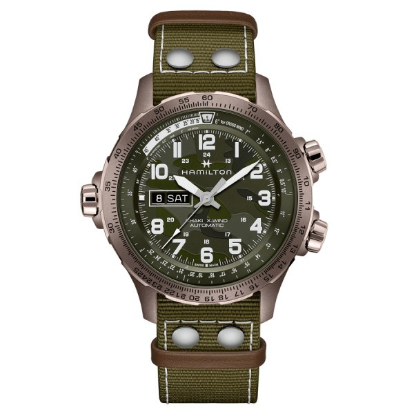 Hamilton Khaki Aviation X-Wind automatic watch green dial green textile strap 45 mm H77775960