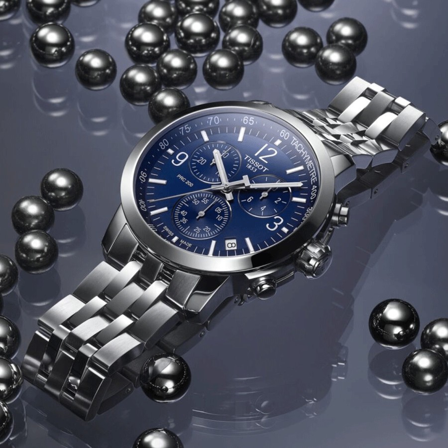 Montre Tissot T-Sport PRC 200 Chronograph quartz cadran bleu bracelet acier 43 mm T114.417.11.047.00