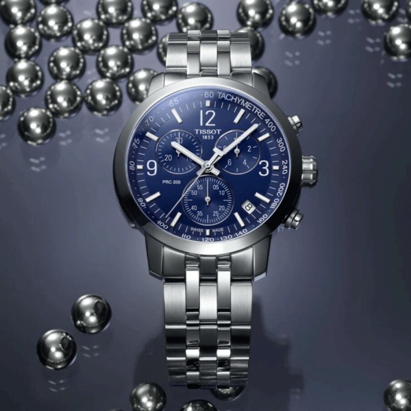 Montre Tissot T-Sport PRC 200 Chronograph quartz cadran bleu bracelet acier 43 mm T114.417.11.047.00