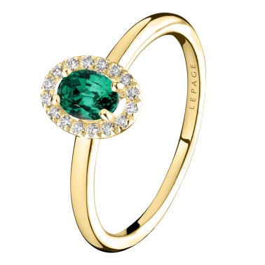 Ring Lepage Antoinette in yellow gold, emerald and diamonds