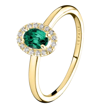Ring Lepage Antoinette in yellow gold, emerald and diamonds